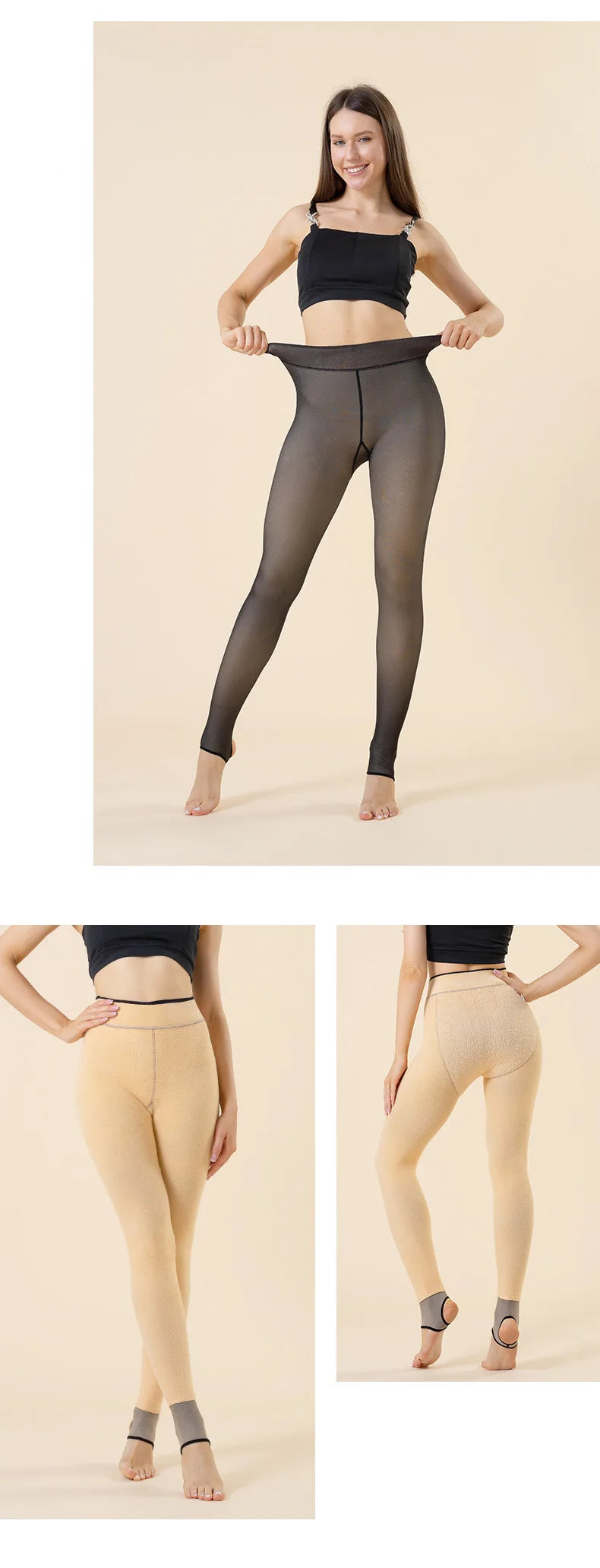 Meia Calça WOOL LINING - Térmica forrada  Aveludada Elástica Translucida